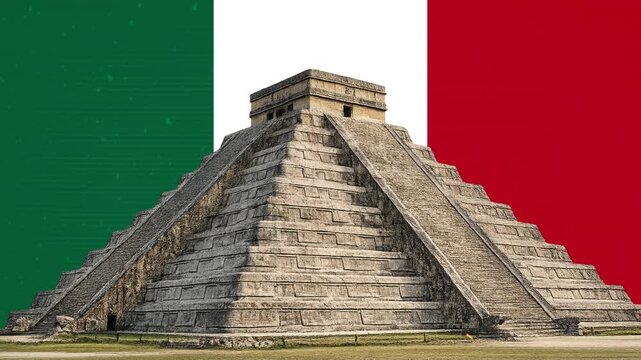 Chichen Itza Pyramid with Waving Mexico Flag Motion Graphic Animation