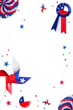 Chilean patriotic elements forming a border on a transparent background, depicting celebration