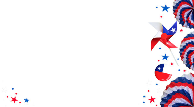 Chilean patriotic decorations with pinwheel, rosettes, and confetti for national holidays