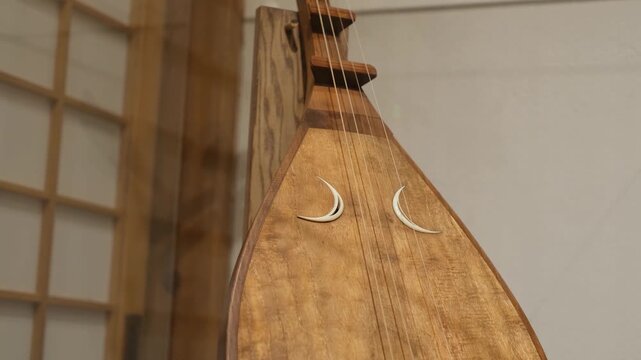 Traditional japanese biwa lute instrument on wooden Stand