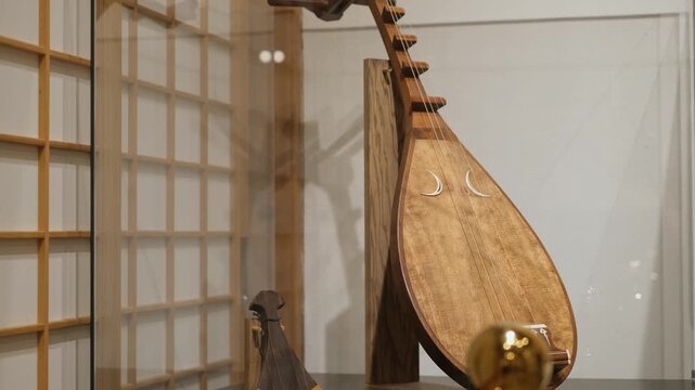 Satsuma Biwa traditional japanese biwa lute instrument on wooden Stand