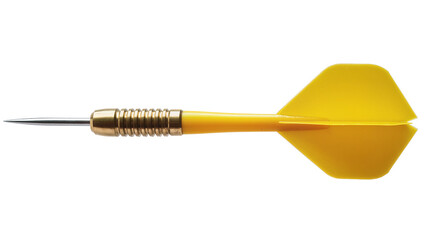 Isolated yellow dart, professional game equipment with a sharp point, golden barrel, and flights © Conor