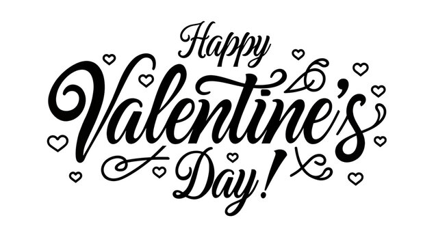 Isolated script lettering for Happy Valentine's Day greeting with decorative hearts typography