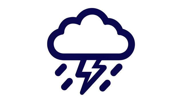 Isolated weather icon representing a stormy cloud with heavy rain and lightning bolt.