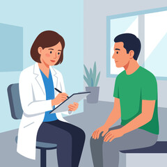 Obraz premium Doctor Consults Patient in Clinic, Flat Vector Illustration