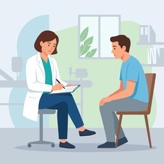 Obraz premium Doctor Consults Patient in Modern Clinic - Vector Illustration