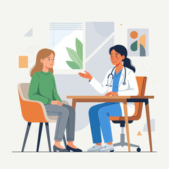 Fototapeta premium Doctor Consults Patient in Modern Clinic, Flat Vector Illustration of Healthcare and Medical Consultation