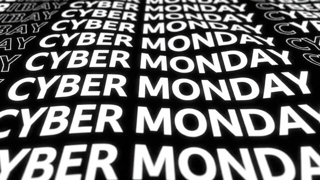 Repeating white Cyber Monday text on black background