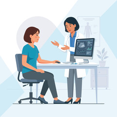 Obraz premium Doctor Consulting Patient with Ultrasound Screen Display in Modern Medical Office