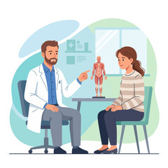 Fototapeta premium Doctor Explaining Anatomy Model to Patient - Medical Consultation Vector Illustration