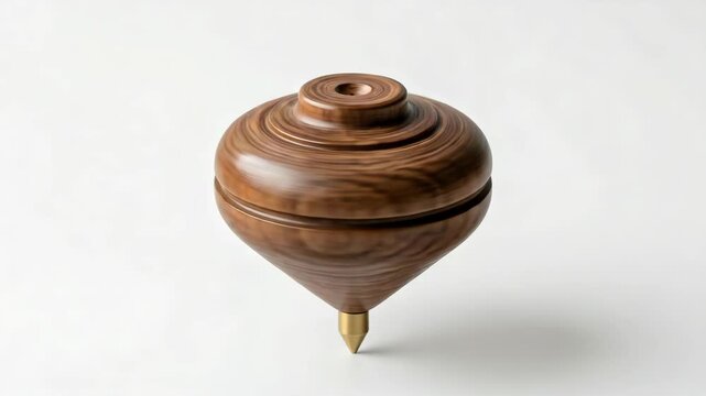 A meticulously crafted wooden globe resting on a white surface, featuring a brass stand and handle for an elegant touch.
