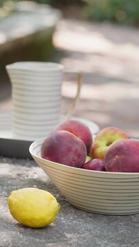 Close-Up of Peaches in a Outdoor Setting