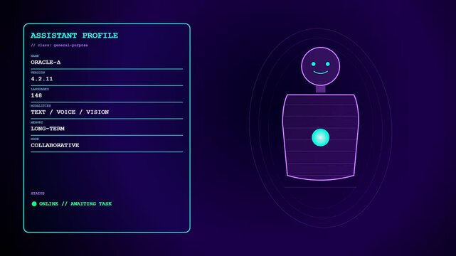 Digital displays showcasing a glowing ai copilot character outline with circular aura pulses appearing in a continuous loop for modern user interface software design concepts