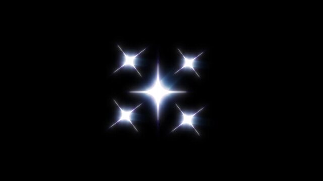 Animated white cartoon doodle stars, twinkling star glitter sparkle, retro flat vector blinking light effect, fairytale magic overlay on black screen background, 4k