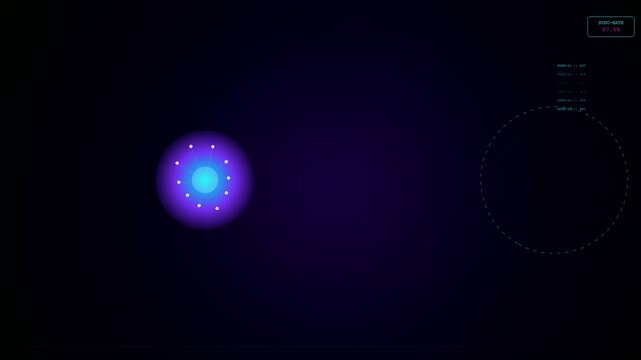 An ai copilot interface glows with pulsating circular lights and data metrics on a dark screen representing digital software development and virtual user system interaction