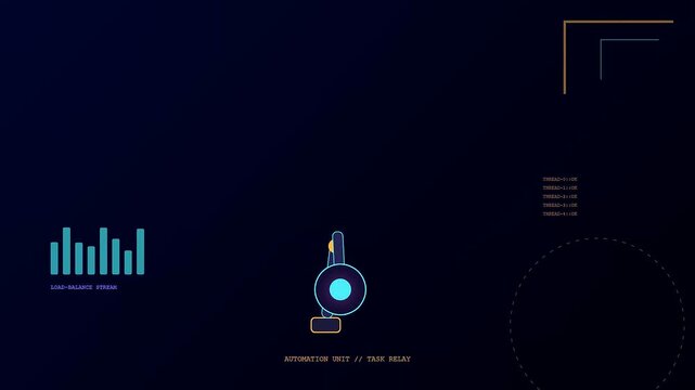 A digital AI copilot display featuring rhythmic neon bar graphs and circular data loading elements presented within a dark sleek minimalist user interface motion graphic animation