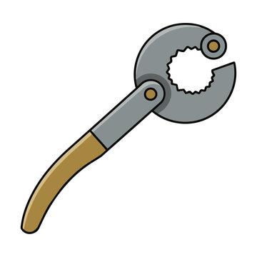 Vintage metal nutcracker tool with mechanical joints and ergonomic handle isolated on white background flat design concept