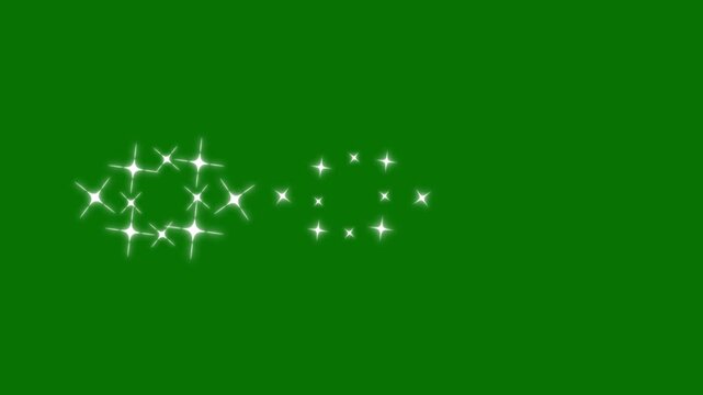 Sparkling starburst twinkle lights, glowing white doodle stars, flat vector blinking effect, magic shimmer starlight, isolated on green screen background, 4k