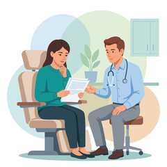 Obraz premium Doctor and Patient Discussing Medical Results in a Consultation Room - Vector Illustration