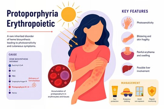 Erythropoietic Protoporphyria Medical Infographic on Rare Heme Disorders