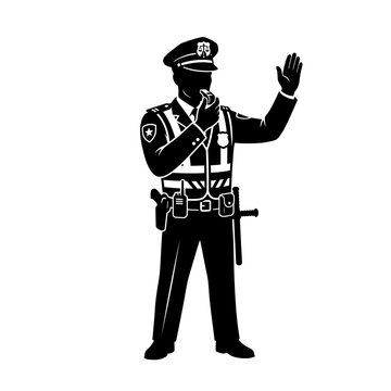 Silhouette of a traffic police officer gesturing to stop