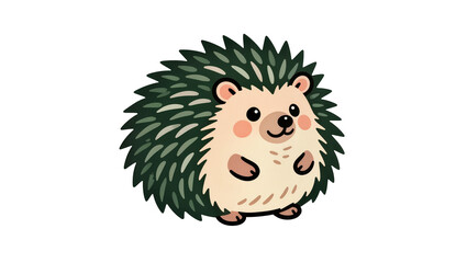 Isolated cute cartoon hedgehog illustration, happy spiky animal character with green quills © Cian