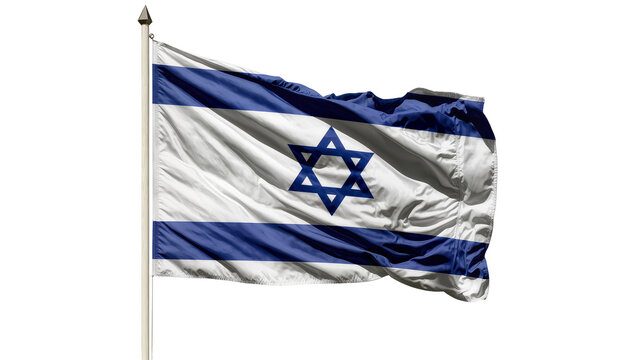 Isolated flag of Israel waving proudly on a flagpole, representing national identity and freedom
