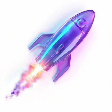 A vibrant, futuristic rocket ship launching with fiery exhaust and smoke trails, symbolizing innovation and rapid progress AI generative