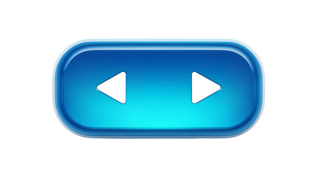 Isolated glossy blue rounded rectangle navigation button with previous and next arrows