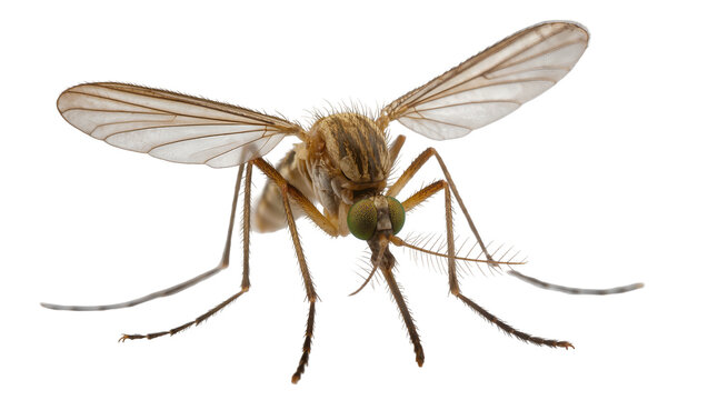 Isolated macro photography of a mosquito-like insect with delicate wings and compound eyes