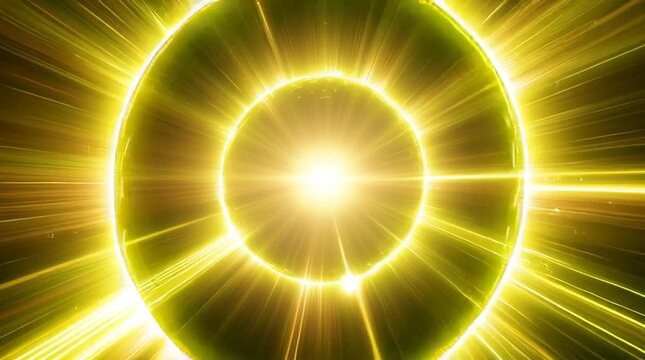 A bright, radiant yellow energy circle with light rays emanating outwards, symbolizing power and dynamism AI generative