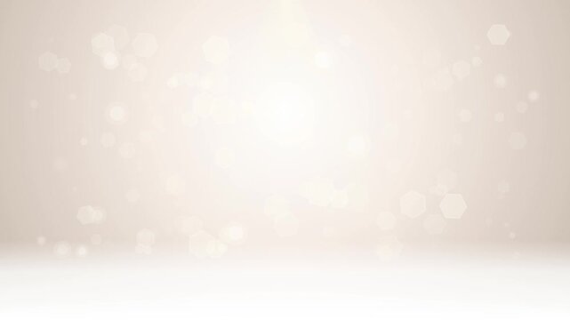 Premium Champagne Studio Stage. Seamless loop animation of soft glowing hexagonal bokeh particles on a clean minimalist background for luxury commercial presentations and video projects.