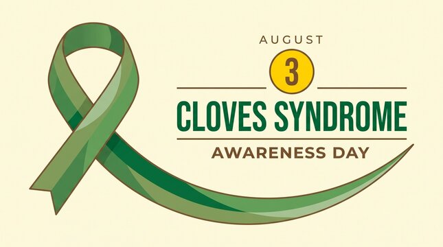 CLOVES Syndrome Awareness Day banner with green ribbon on August 3. Rare disease medical graphic for healthcare advocacy, patient support, and educational social media campaigns.