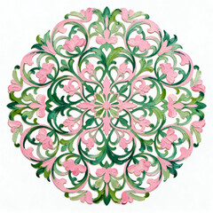 Fototapeta premium Thick Paint Mandala Hollow Floral Round Ornament Pink Green 中文：粉绿厚涂曼陀罗镂空花卉圆形装饰纹样