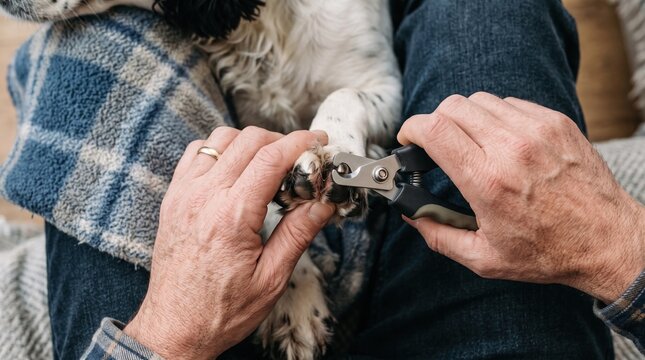 Person using metal nail clippers to trim a dog or cat claw