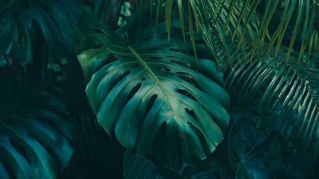 Vivid green leaves in a dense forest