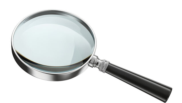 Isolated magnifying glass for research, investigation, discovery, and detailed inspection