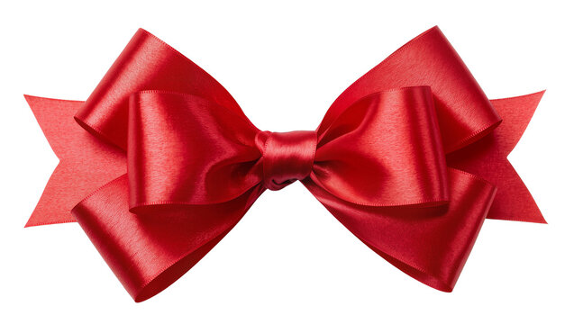 Isolated elegant red satin ribbon bow, perfect for festive gift decorations or holiday celebrations.
