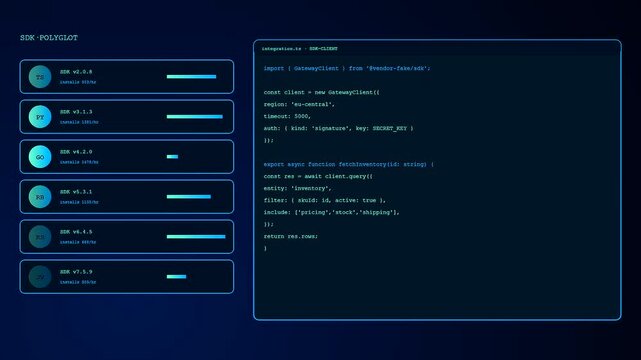 A digital api integration interface displays systematic lines of programming code appearing on a dark screen within a complex software development environment during a live workflow
