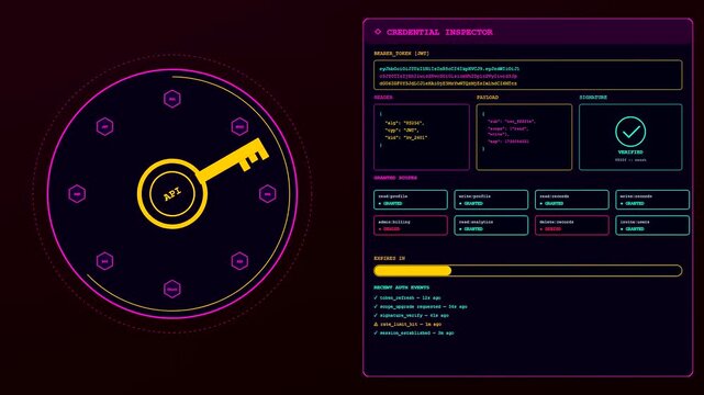 Digital api integration metrics display glowing in dark space as simulated user authentication events show active progress bars for secure system network access monitoring
