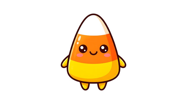 Cute kawaii candy corn character isolated on transparent background for halloween designs and festive graphics