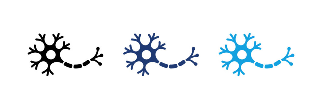 Human neuron cell icons in black and blue colors representing brain science and neurology.