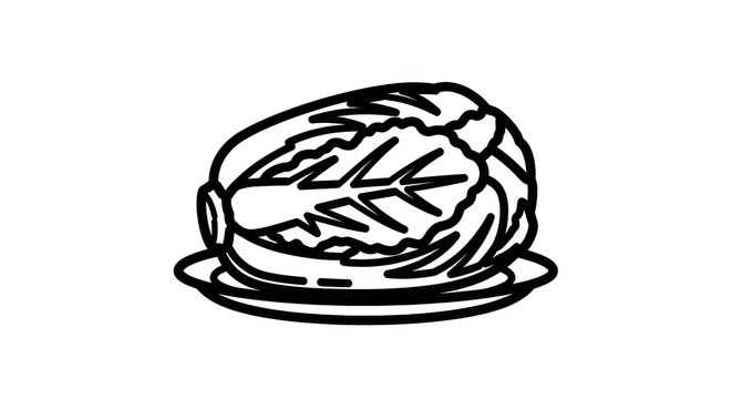 Food - Grilled Steak on Plate Black and White Line Art Illustration Icon with Grill Marks