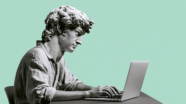 Classical Bust Sculpture Using Laptop Computer