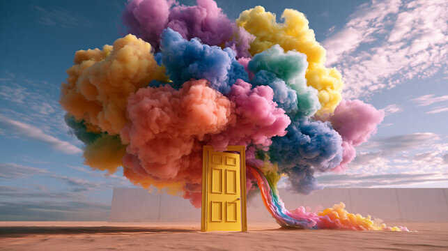 Golden Door Surreal Colorful Smoke Portal Sky