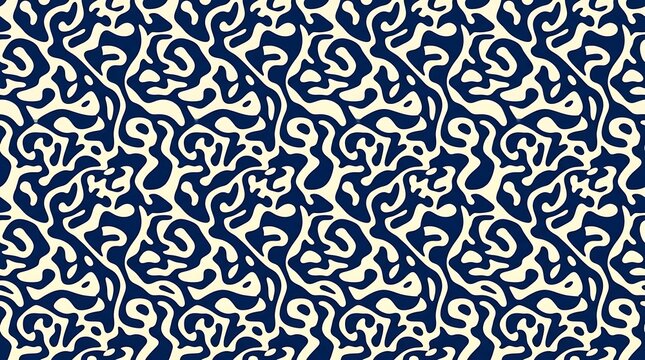 Seamless abstract organic pattern in navy blue and cream