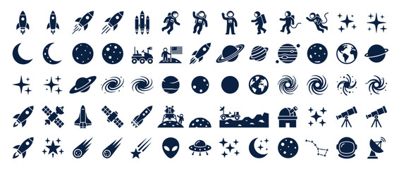 Space exploration icons set, cosmic objects and astronauts © afam