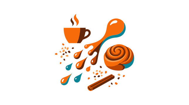Cinnamon Roll and Coffee Breakfast Illustration