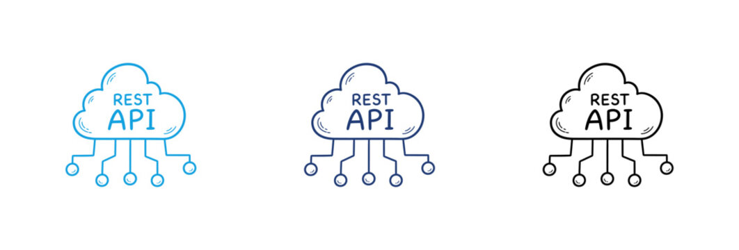 Rest API Cloud Computing Icons Set in Hand Drawn Sketch Style.
