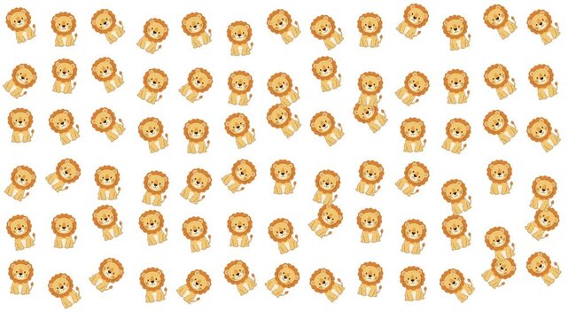 Seamless pattern featuring cute cartoon lions on a white background, perfect for kids and baby design
